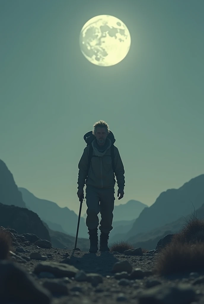 Man walking towards moon