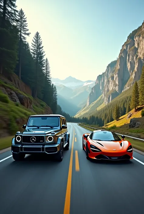 Give me a pic of g wagon and mc Laren on the road hd pic