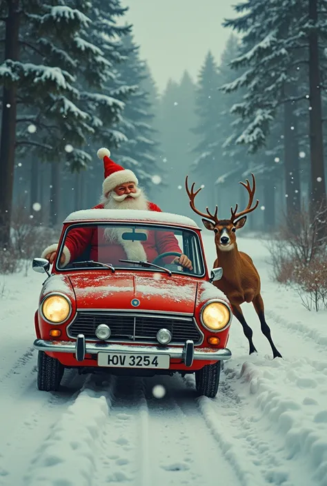 Lada driving Santa Claus beats a deer