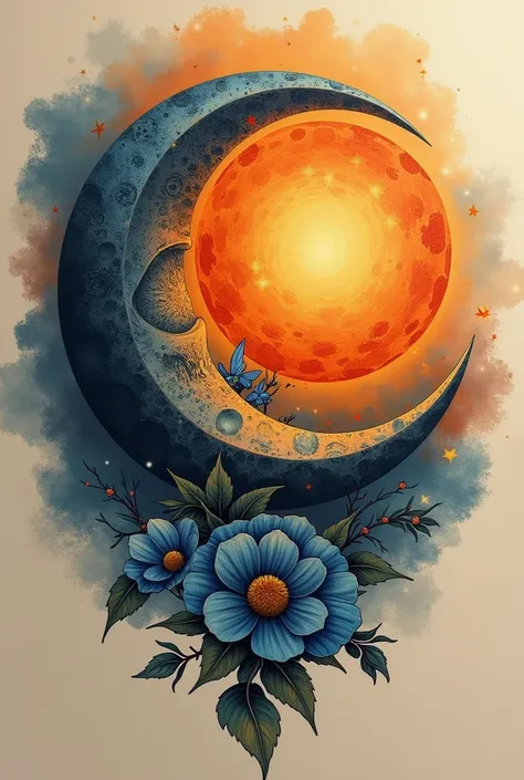 A beautiful design for tatoo art like moon and un merging together 