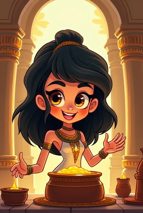 Cartoon character
 cook with honey eyes and black hair Egyptian