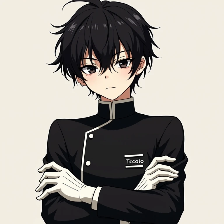 Tcolonolonolonolonolonolonolonolonolonolonolonolonolonolonolonolonolonolonolonolonolonolonolonolonola The Really Tall Short black haired anime boy with black eyes wearing a black Gakuran Outfit, Crossed arms, Expressionless Look on face,Name "Tcolonolonolo...