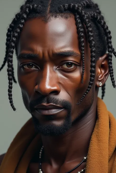 Portrait of a black African man about 50 years old with Jugendmi and braided hair 