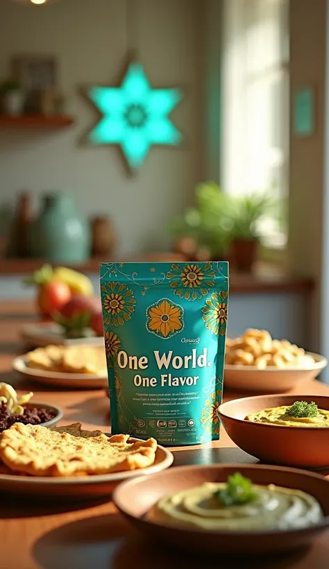 Baháʼí Faith as a Food Brand
"A vibrant food brand inspired by the Baháʼí Faith, focusing on global fusion snacks and spreads. The logo is a nine-pointed star glowing in shades of turquoise and gold. The scene is a modern, sunlit kitchen with multicultural...