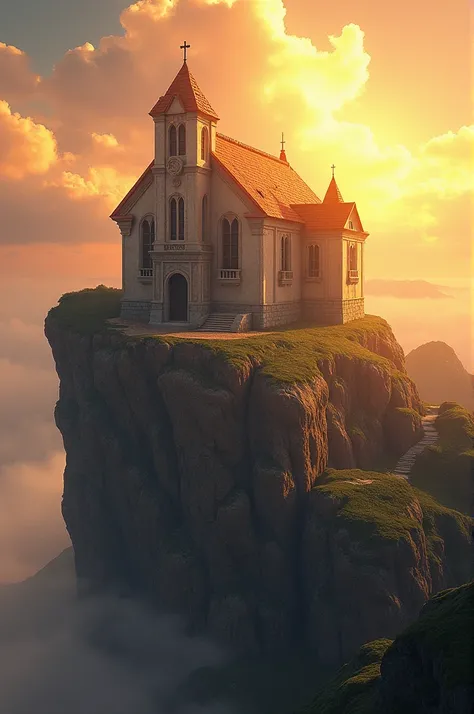 House built on the rock with sunlight reflecting, Christian image 