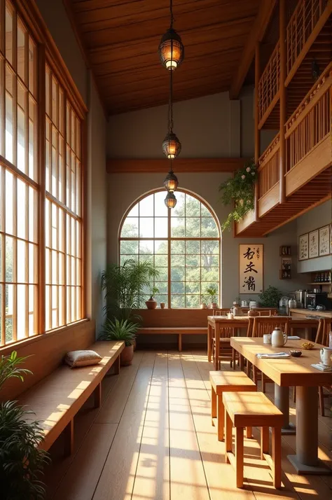 Create a moodboard of japanese interior cafe