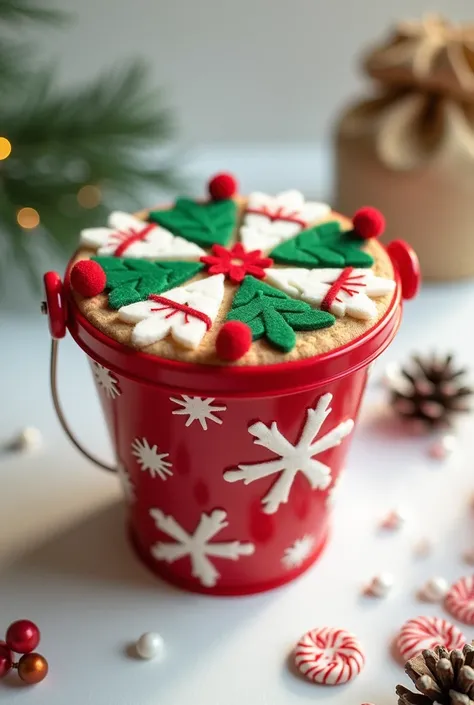  Create a plastic bucket-shaped gift box with a lid decorated Christmas style with felt