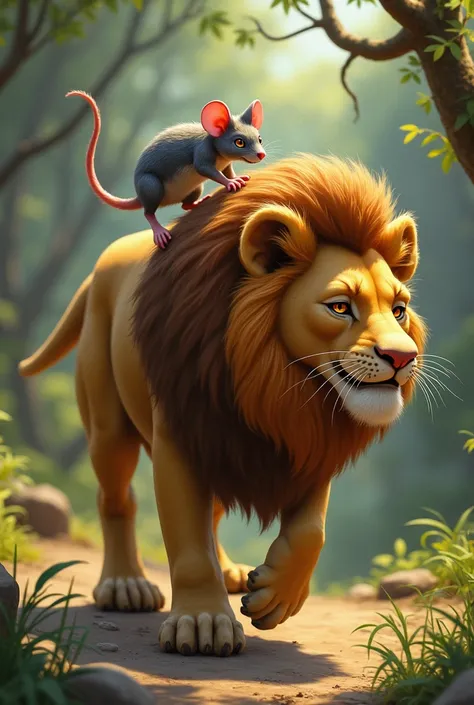 Suddenly, a small rat climbed onto the lions back while doing mischief.