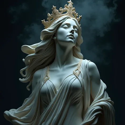 Make the statue of the goddess of the night nyx ,  detailing your face with a crown on your head.