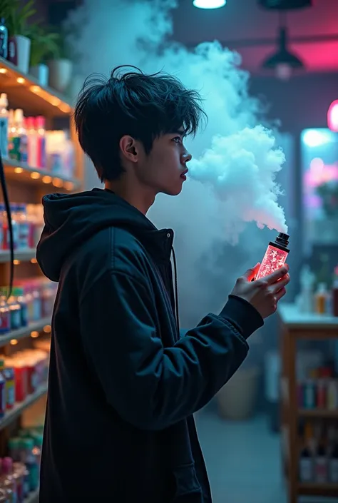 Alone with a vape in a vape shop