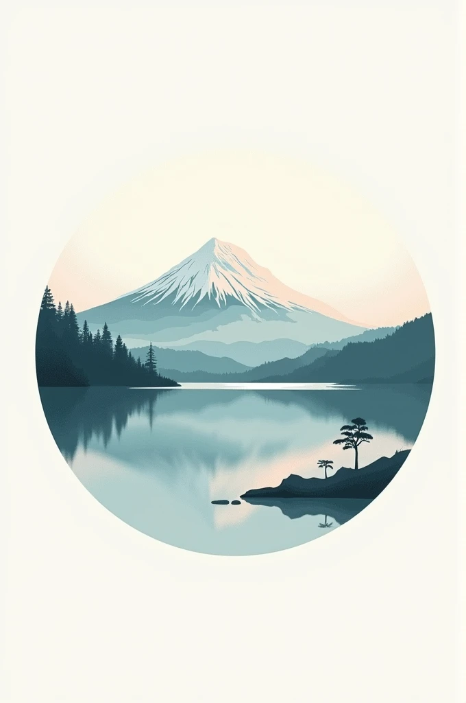 Circular logo of a Japanese landscape