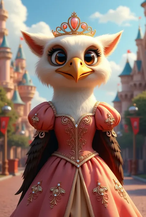 Un aigle mignon déguiser en princesse à Disneyland