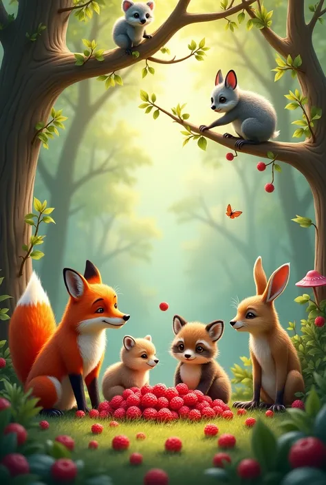 Fox,Bird,Lynx, raccoon ,berries,Hase,koala