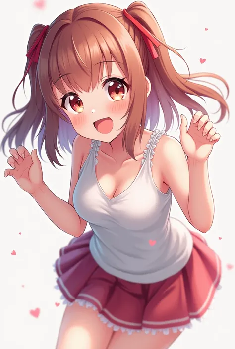 Create an anime girl with transparent clothes and an excited face with tits 