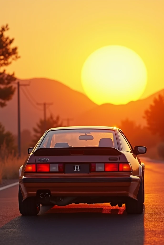 Honda civic crx of the sun seen from behind
