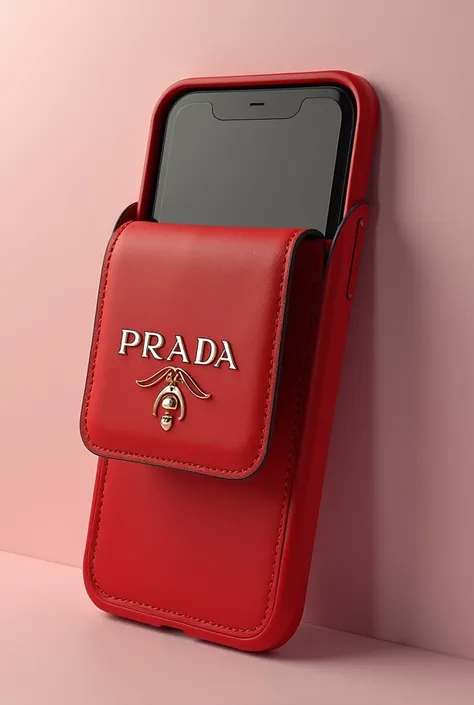 An Aphone 15 pro Max with a red Prada cover, realistic ultra HD 8k image 