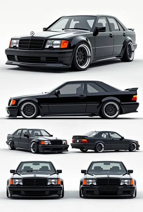  Sports design of the Mercedes Benz C class car,  from the year 1993 , box w202 ,  of both the front and rear .  Divided into several images  