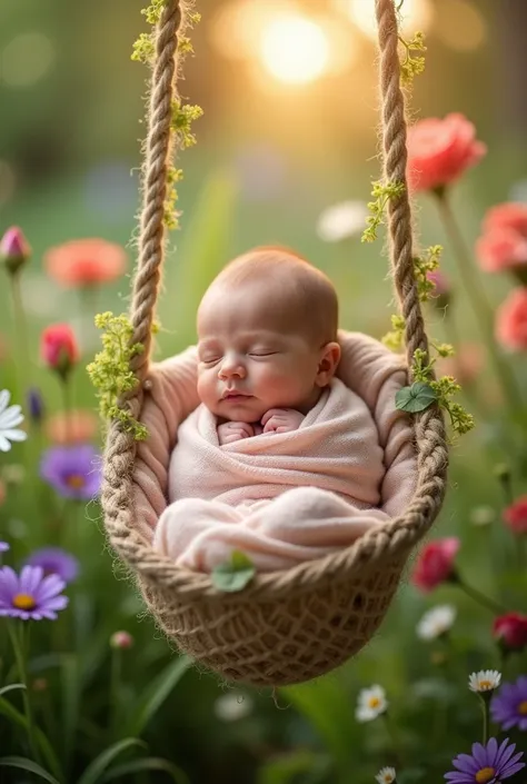 I need a background for newborn photos with a mini hammock and flowers