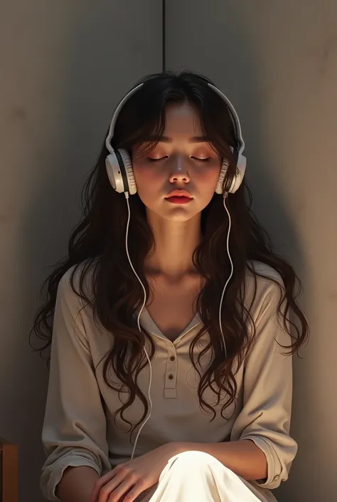 Brunette teen listening to music 