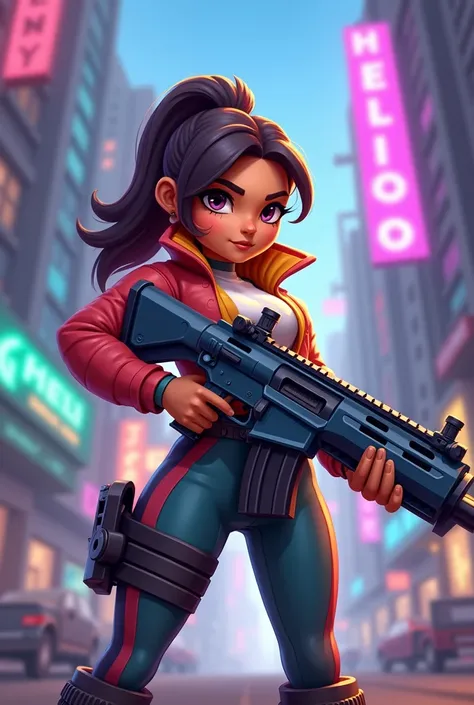 Melodie from the mobile game brawl stars holding a .50 cal 