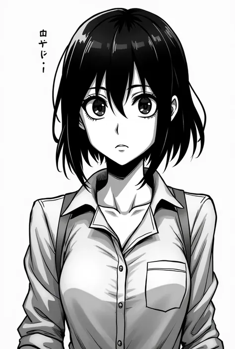 Create a black and white manga vignet-style image of a female character 