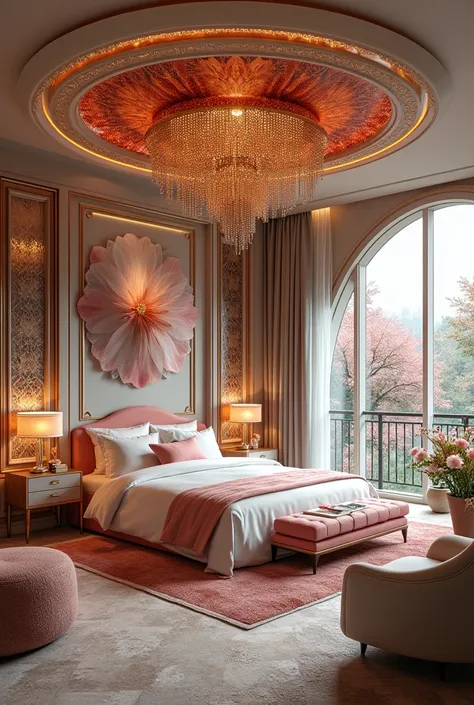  Interior design of a 5-star hotel room in Krasnodar Krai, design - expensive and rich , luxury,  futuristic design and creative approach to room decoration . Theme - flower garden.