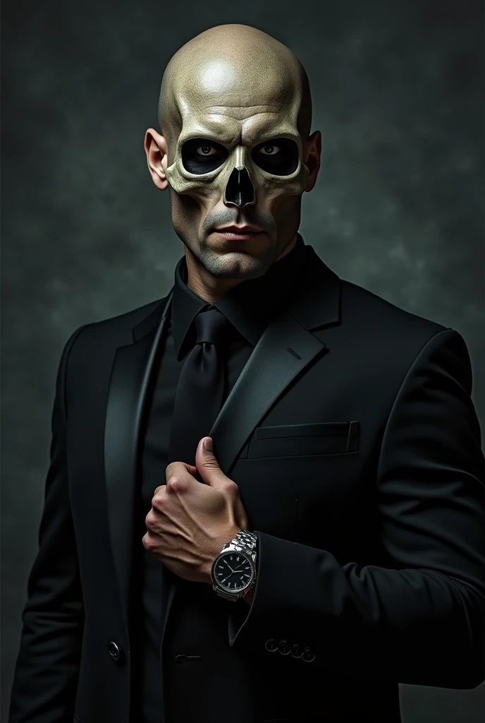 Homme latino, Skull , shaved, regard,  dark,, Black Lion Eyes Suit Watch 