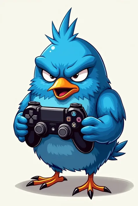 Draw a bluebird with a video game control, Make the bird look angry