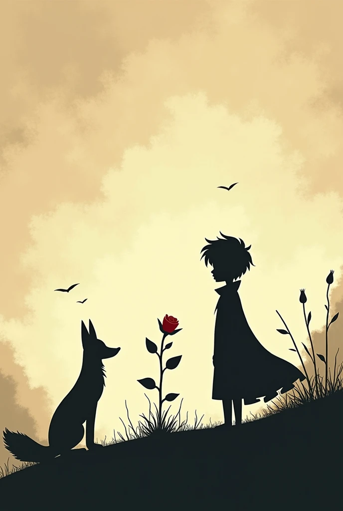 Silhouette of the little prince the rose and the fox