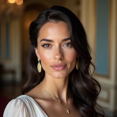 Queen Arabella, at 34 years old, is a poised and charismatic monarch, radiating both grace and strength. With her striking features, she has a youthful yet commanding presence. Her long, dark hair is often styled in a sleek, modern manner, sometimes swept ...