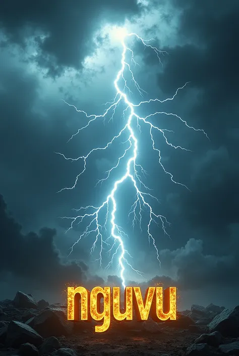 Write the NGUVU in Golden Text effects at tha left bottom of the picture with YouTube thumbnail pixels and the background must hols a manipulation of thunder and storm fighting 