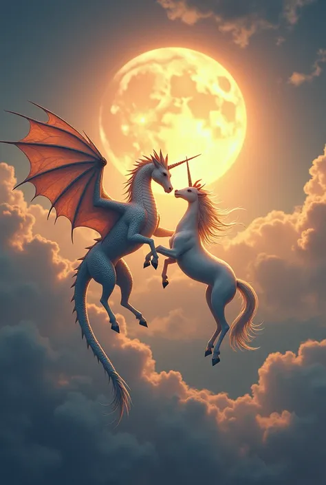 The Sun, the Moon, and a Dragon with a Unicorn in the Sky 