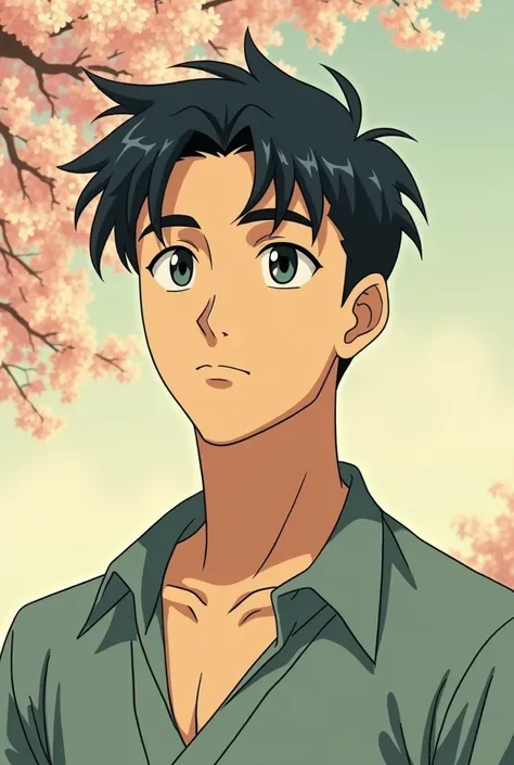 In vintage anime style and the man without a beard 