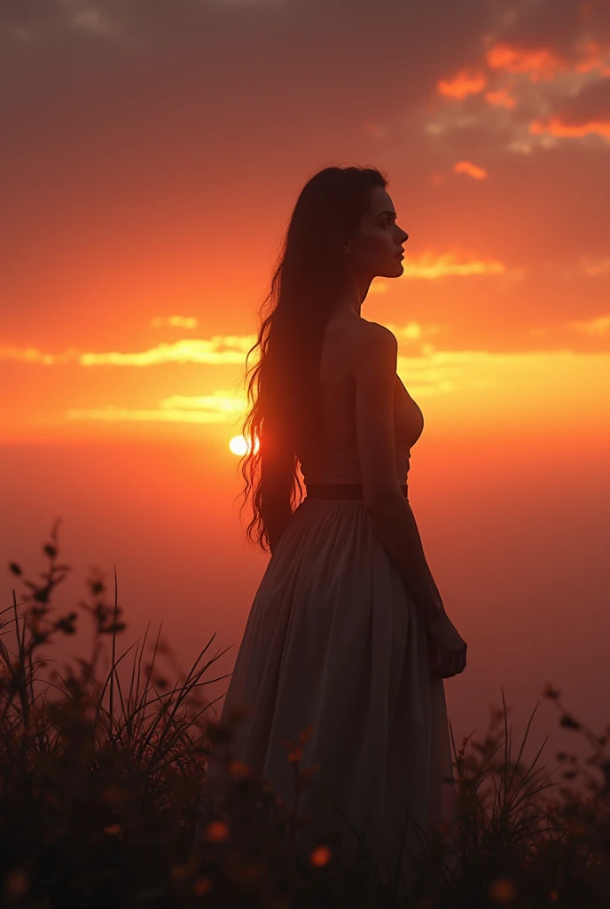 A mysterious woman at sunset