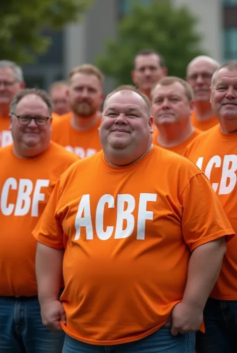 Fat men in orange t-shirts with the writing ACBF