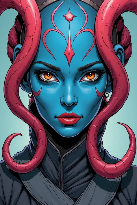 Portrait of a female twilek from star wars form an old republic era in an comic style