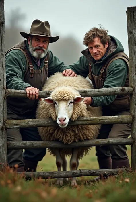 Sheep wedged in fence finally freed by farmer and fisherman 