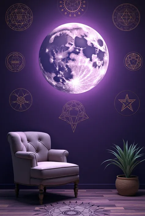 Purple wallpaper of moon and wallpaper with esoteric symbols