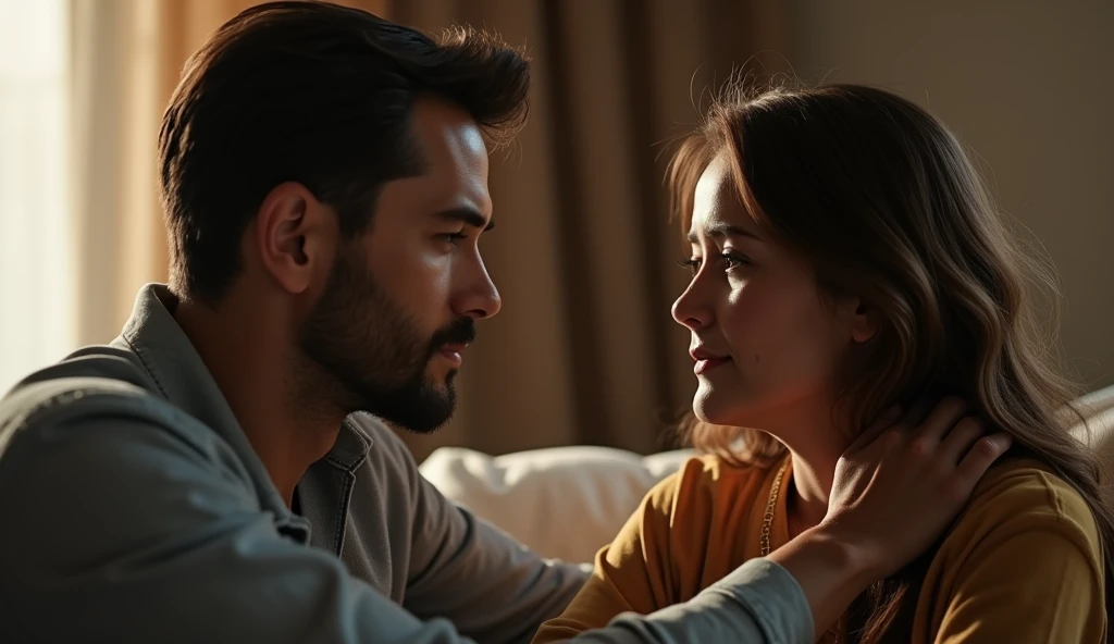  handsome man ,  showing empathy to a woman, listening to her  