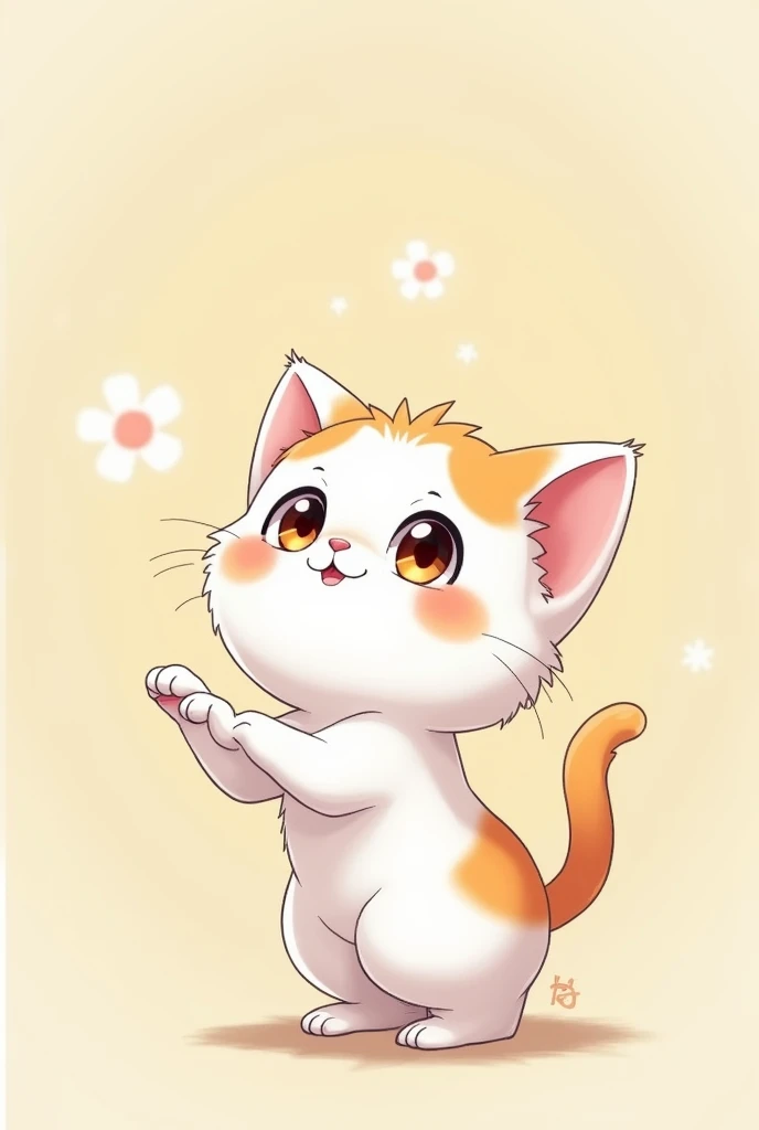 White kitten with orange in anime