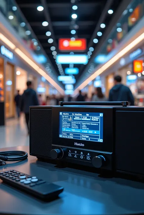  Image of a modern and large fm radio, in a store in a mall 