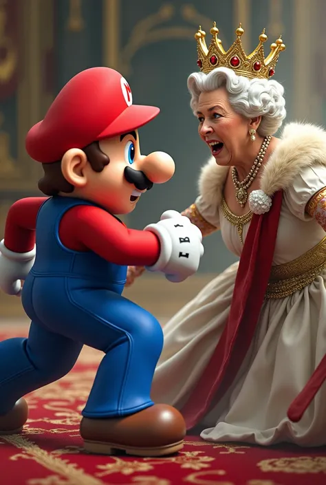 Create super mario punching elizabeth the 3rd