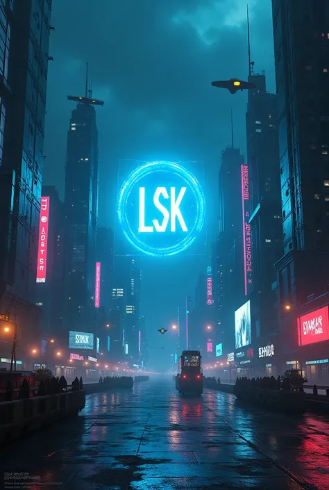 LSK logo in a fyberpunk city at night