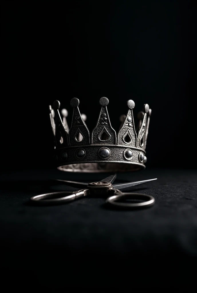 Create a photo as if it were a crown on a black background with scissors underneath