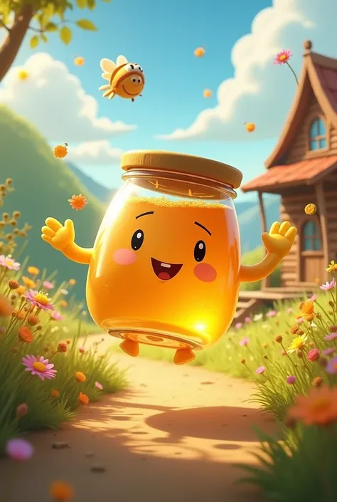 Make me an animated image that has to do with a jar of honey