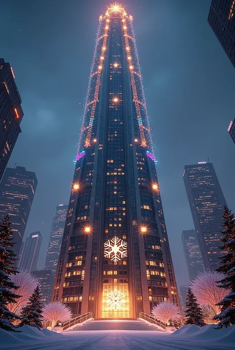 The Stark Tower decorated for Christmas