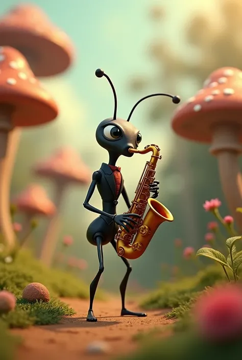 Create a video of an ant playing Your Not Alone on the saxophone