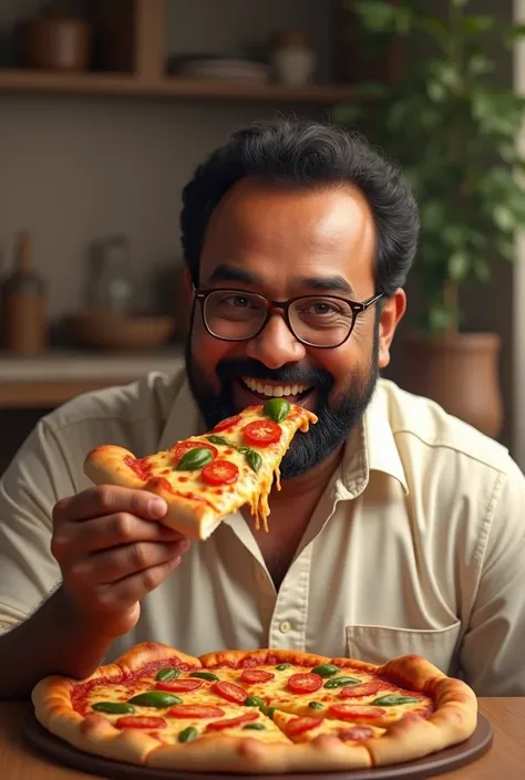 Mohan Lal eating pizza