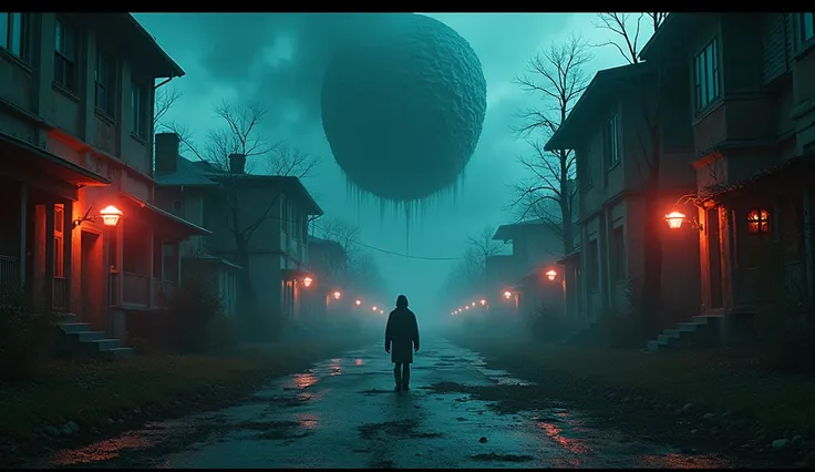 Create an eerie and captivating image that illustrates the conspiracy theory that the Upside Down in "Stranger Things" is actually a post-apocalyptic future of Hawkins. The scene should depict familiar Hawkins landmarks in a state of ruin and decay, overru...