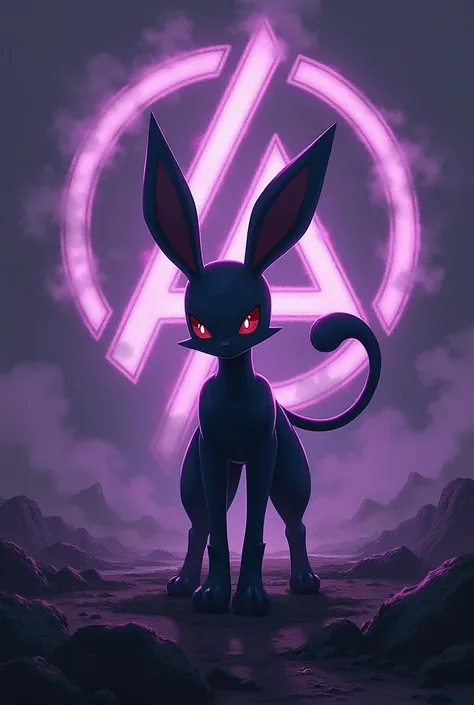 Dark type Pokémon on a related background that has the Linkin Park logo in the background and that has a purple color